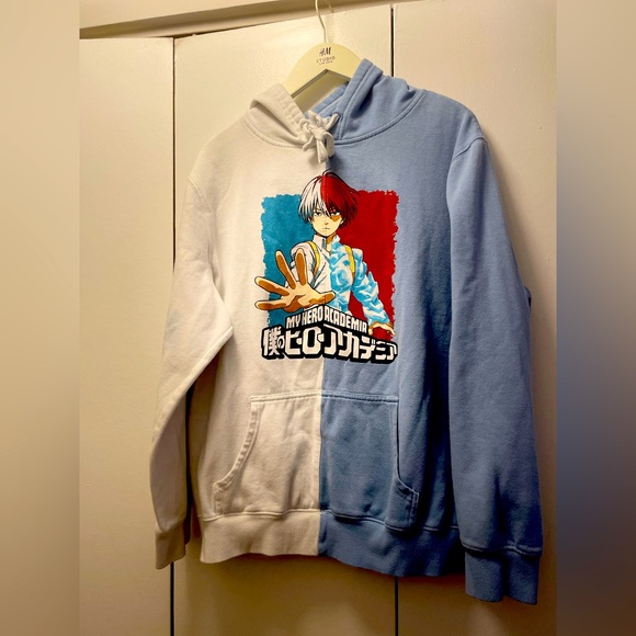 My Hero Academia Shoto Todoroki Split Color Sweatshirt Blue White Hoodie XL - Picture 1 of 8
